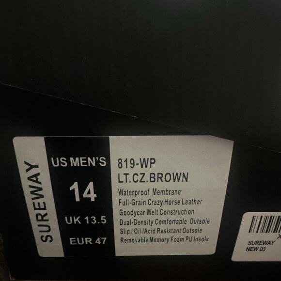 Sure way 819-wp Brown Size 14 Brand New Men’s Boots main image 4